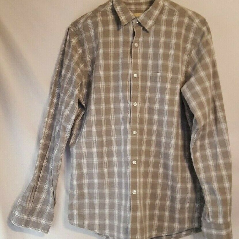 GH Bass & Co. Mens Plaid Button Front Pocket Shirt M Gray White